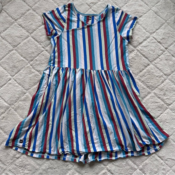 Tea Collection | Multi Stripe Short Sleeve Wrap Neck Dress | Size 14 - Picture 2 of 6